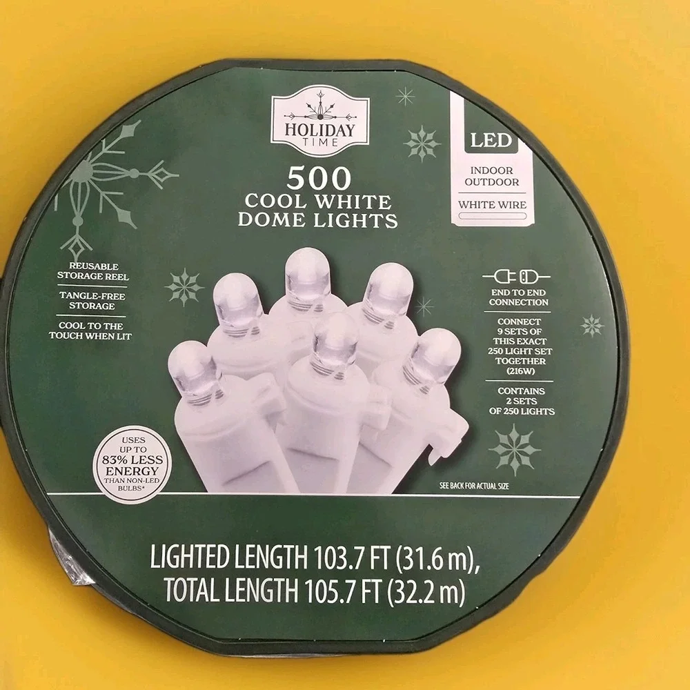 Holiday Time 500 Count Cool White Dome LED Christmas Lights WHITE‎ Wire 103.7 FT